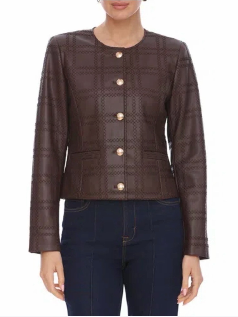 bagatelle Chocolate Brown Quilted Leather Button Jacket